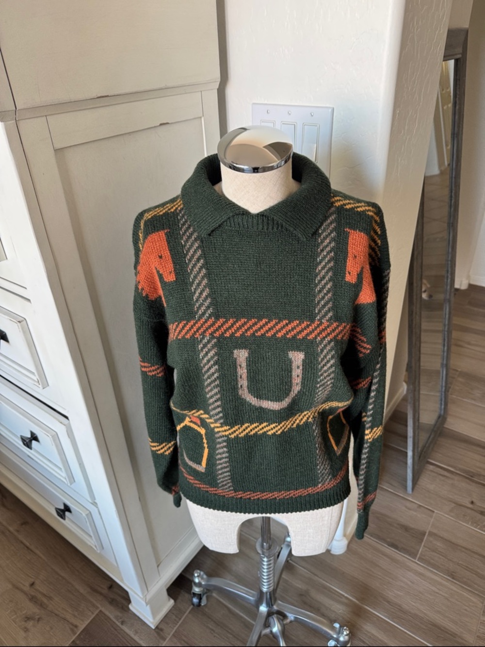 Vintage Kristin for Miller's S 100% Wool equestrian theme sweater